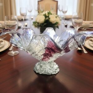 Murano Glass Centerpiece Bowl With Metal Base